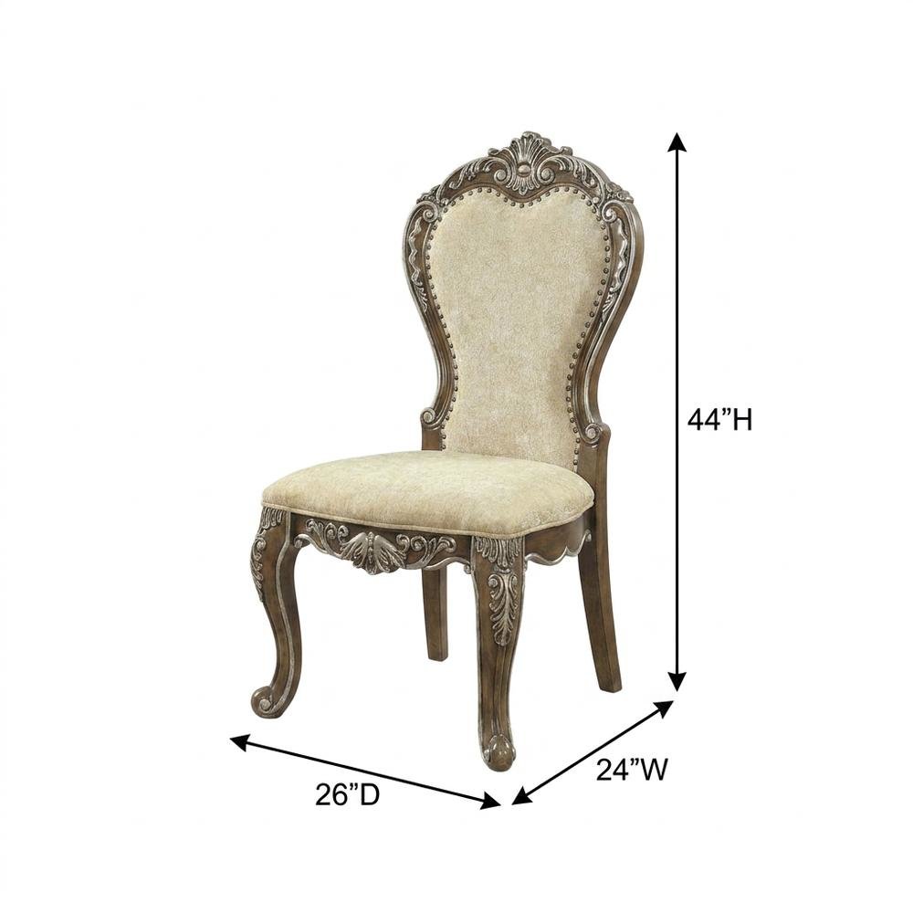Upholstered Wood Dining Chairs with Transitional Style, Antique Oak, Set of 2. Picture 6