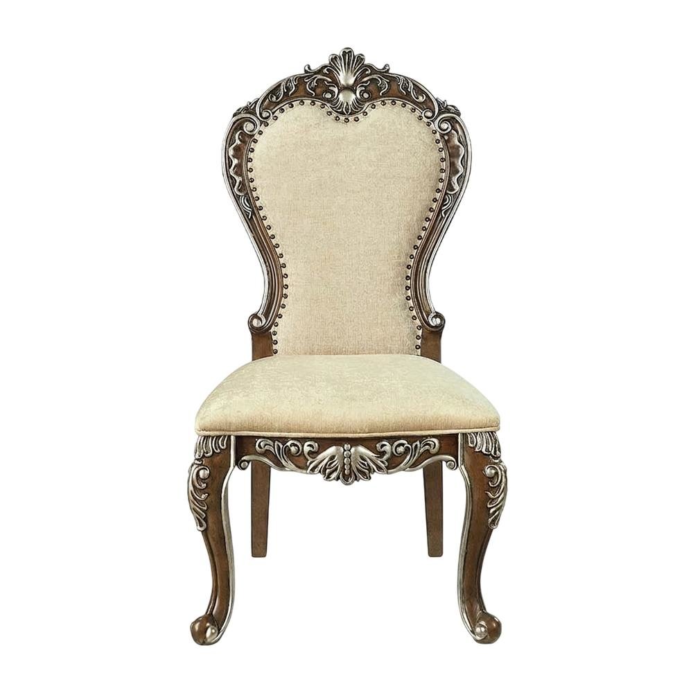 Upholstered Wood Dining Chairs with Transitional Style, Antique Oak, Set of 2. Picture 2