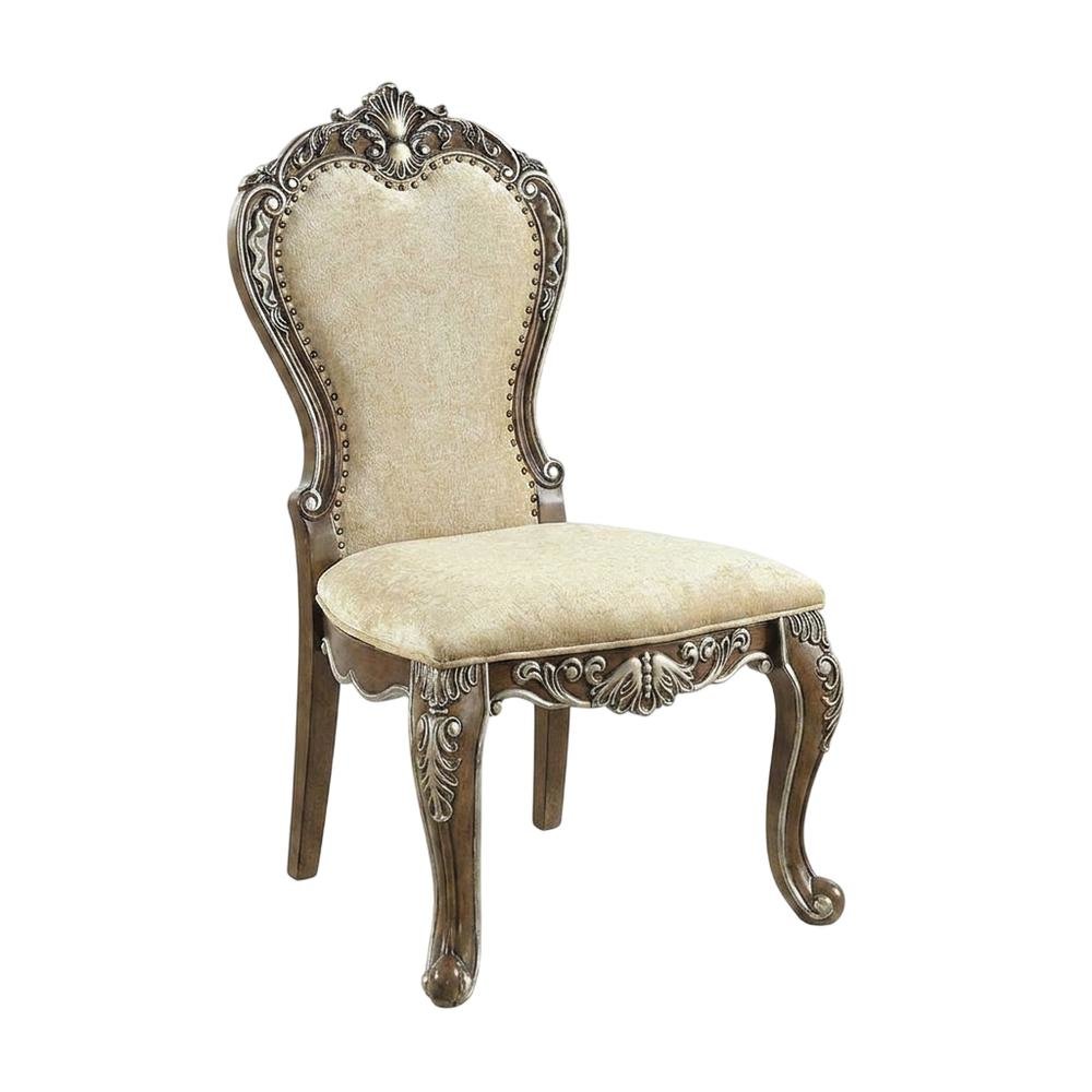 Upholstered Wood Dining Chairs with Transitional Style, Antique Oak, Set of 2. Picture 5