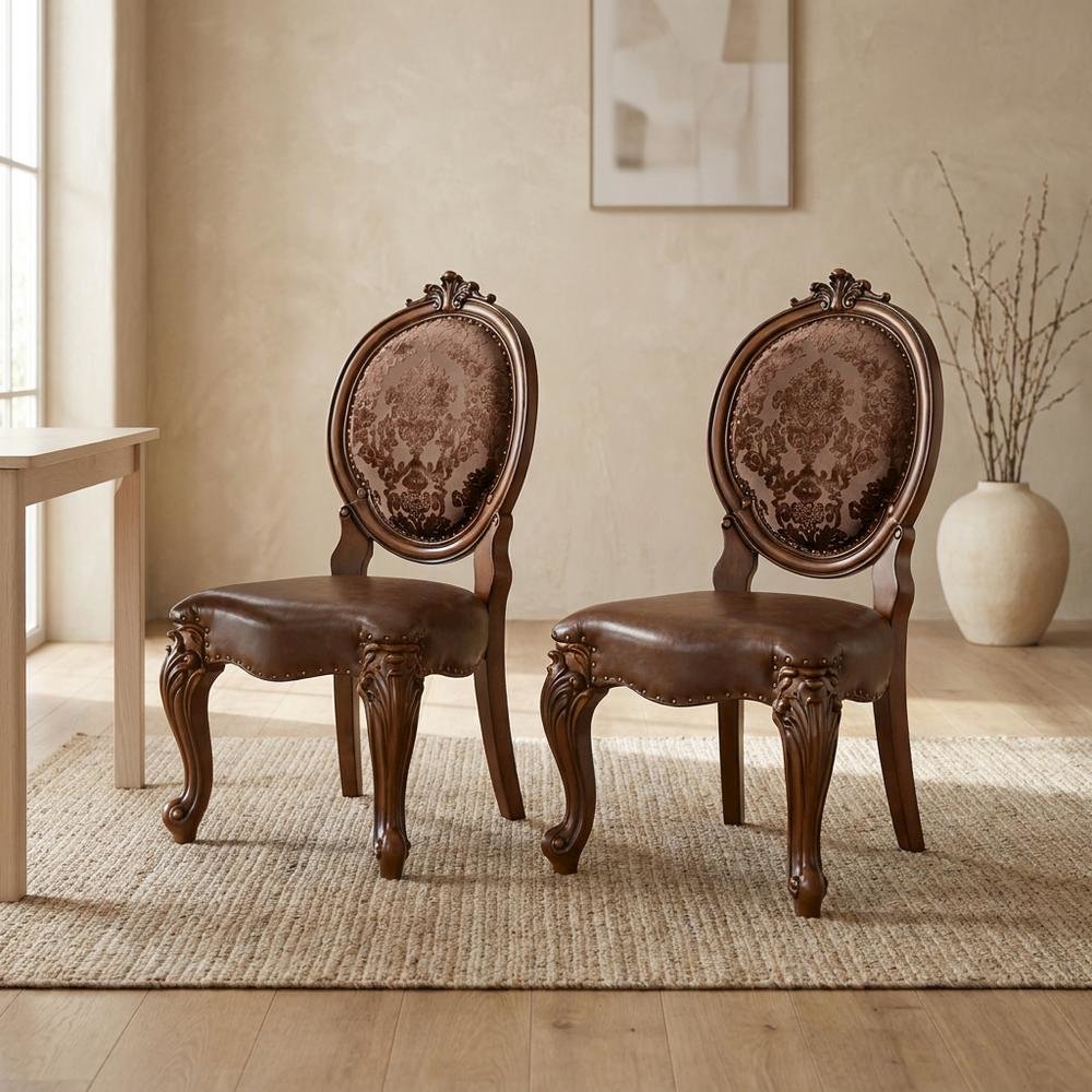 Upholstered Wood Dining Side Chair with Transitional Style, Cherry, Set of 2. Picture 4