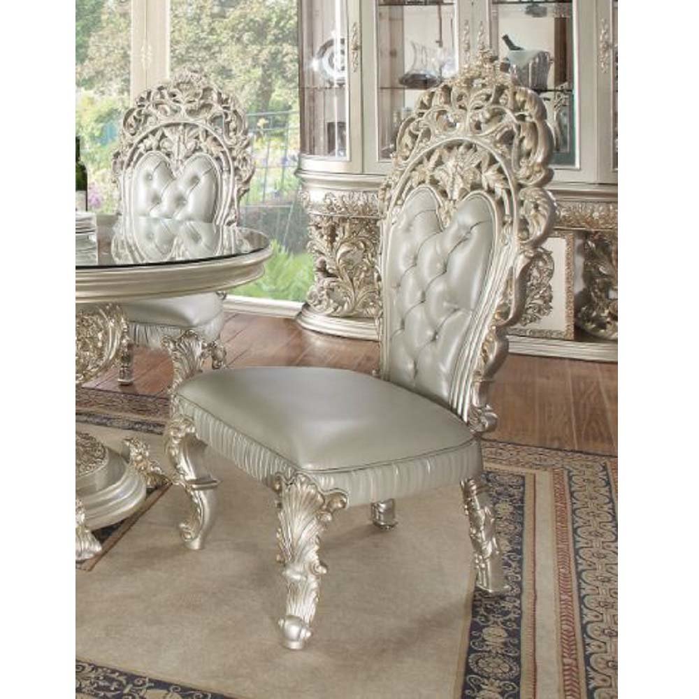 Sandoval Side Chair (Set-2) Beige Synthetic Leather & Champagne. Picture 2