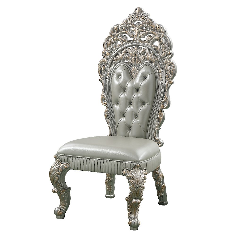 Sandoval Side Chair (Set-2) Beige Synthetic Leather & Champagne. Picture 1
