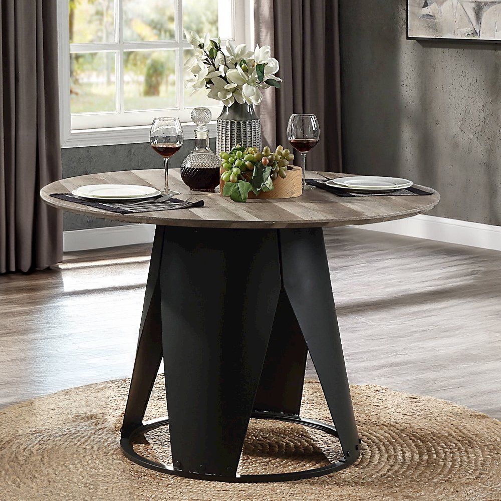 Zudora Round Dining Table Antique Oak & Black. Picture 1