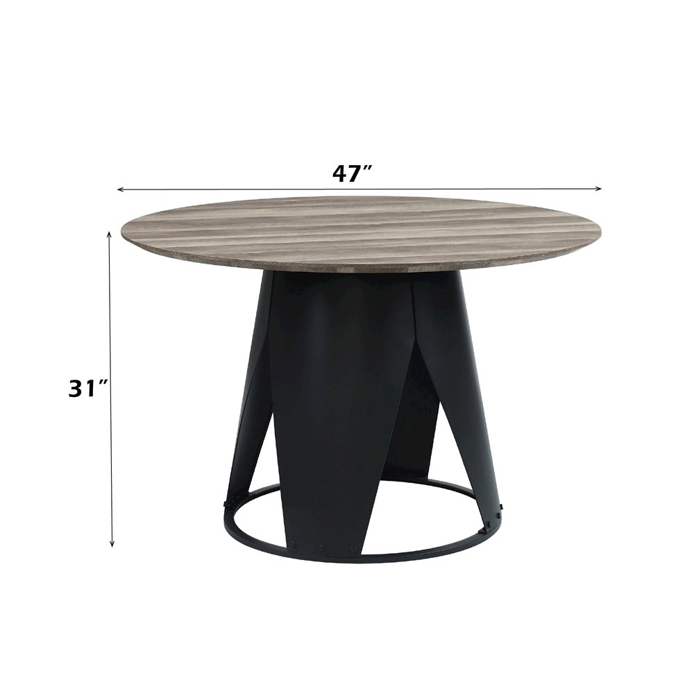 Zudora Round Dining Table Antique Oak & Black. Picture 6