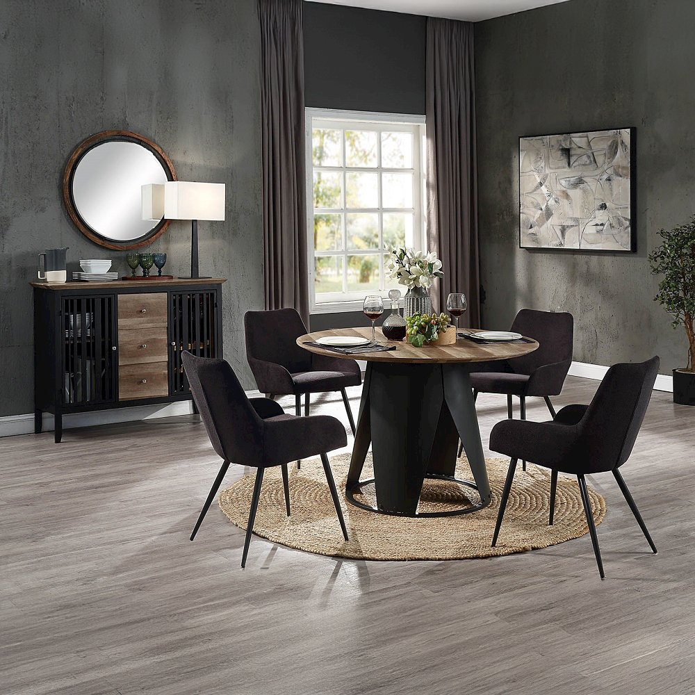 Zudora Round Dining Table Antique Oak & Black. Picture 5