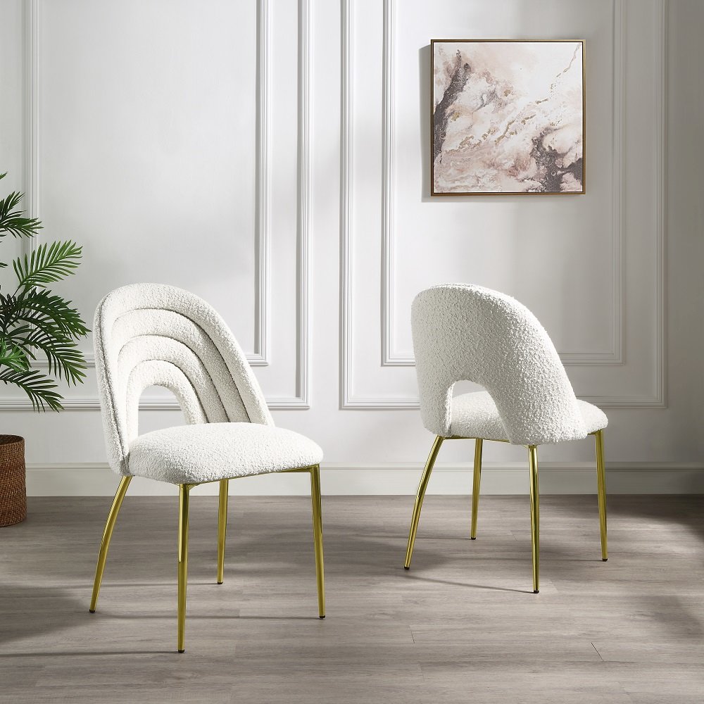 Fadri Side Chair (Set-2) Teddy Sherpa & Mirrored Gold. Picture 1