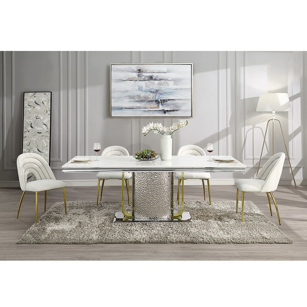 Fadri Side Chair (Set-2) Teddy Sherpa & Mirrored Gold. Picture 8