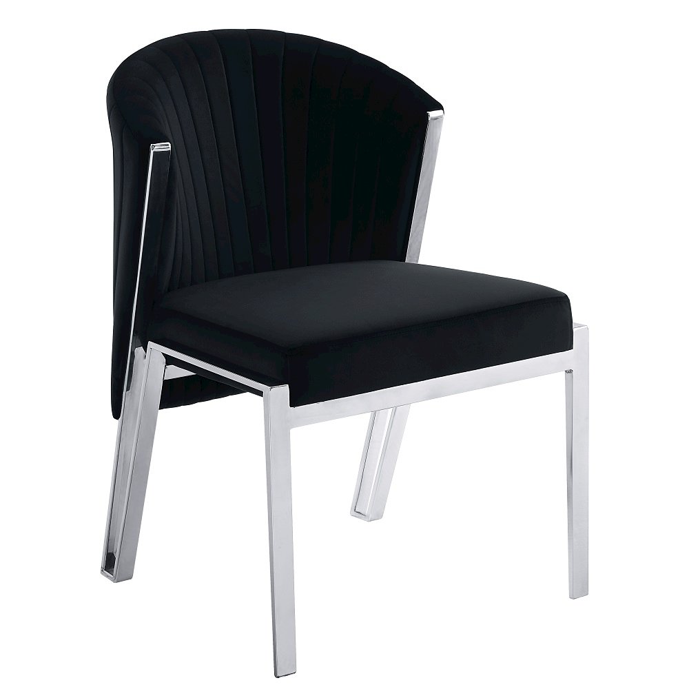 Fallon Side Chair (Set-2) Black Velvet & Mirrored Silver. Picture 2