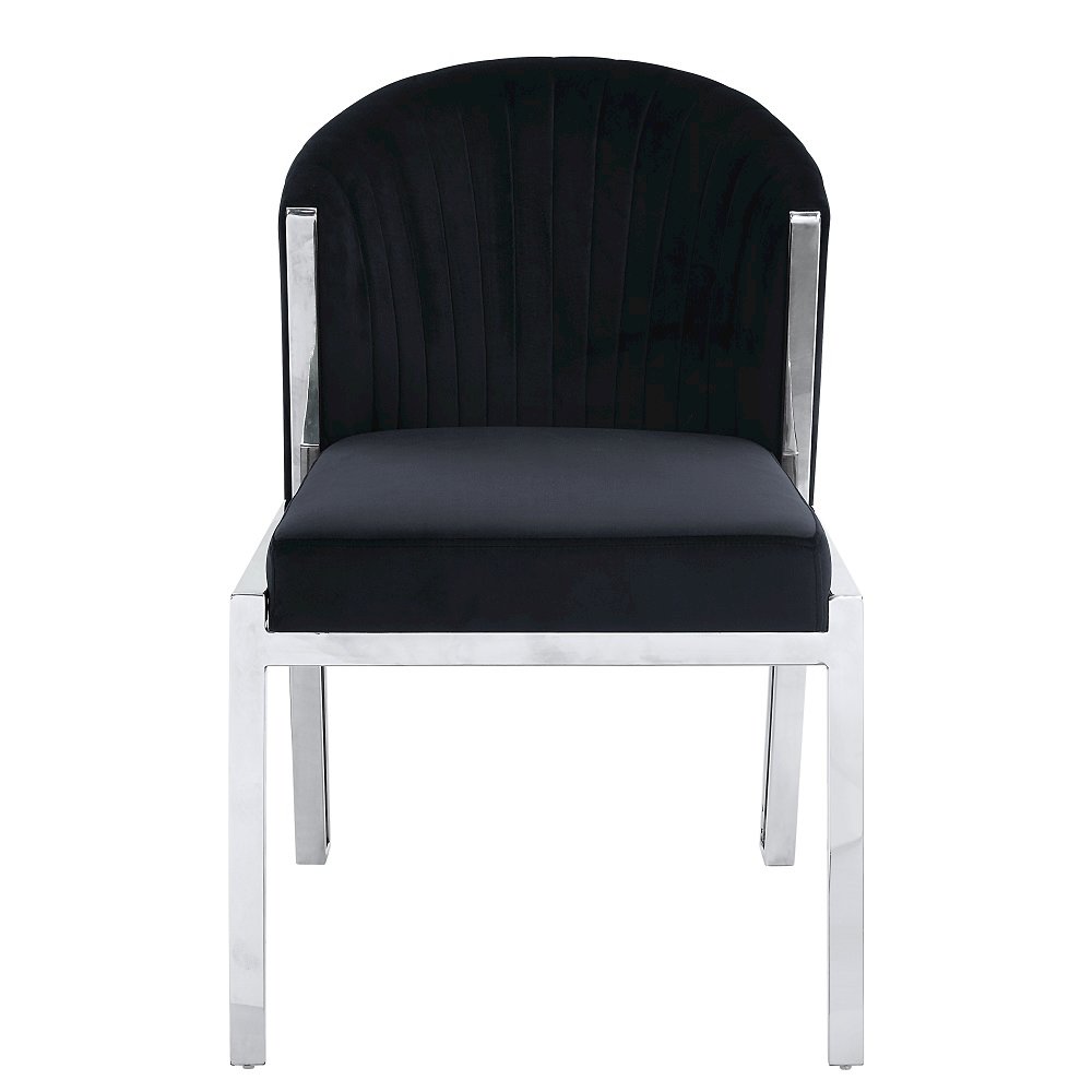 Fallon Side Chair (Set-2) Black Velvet & Mirrored Silver. Picture 3