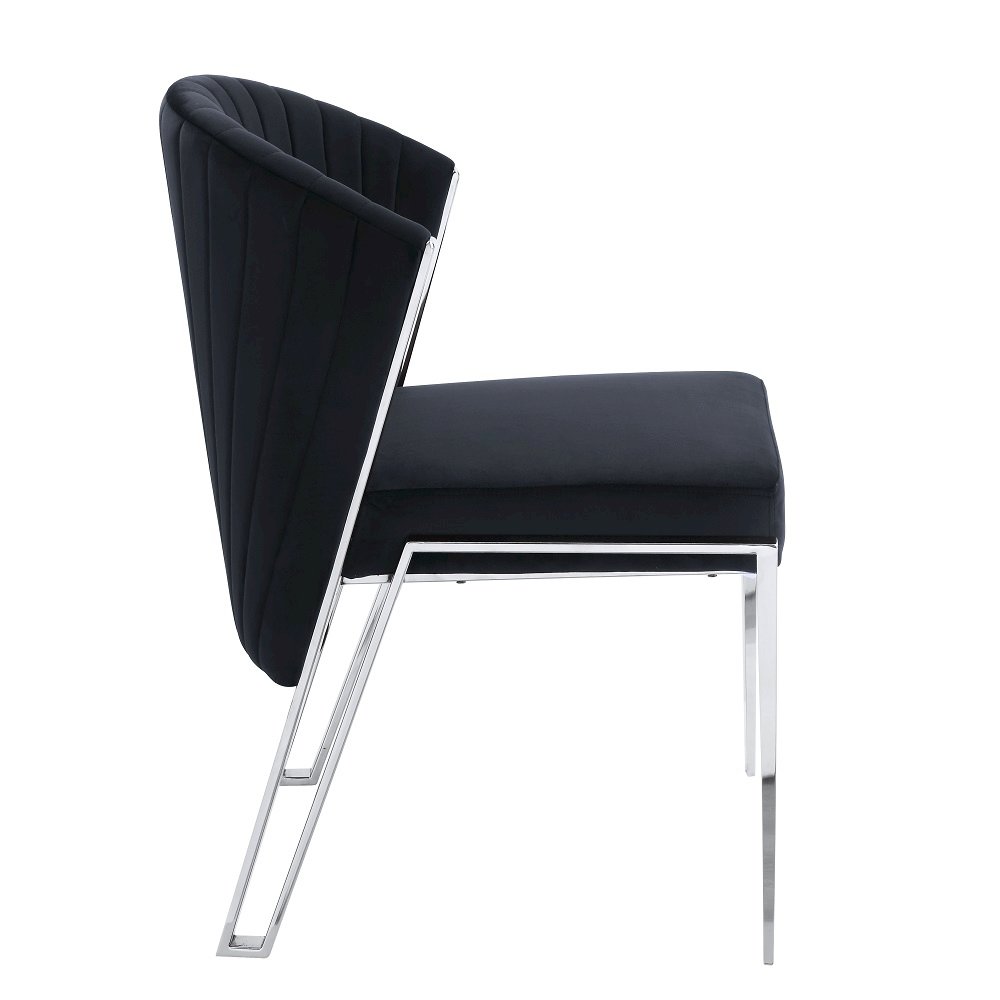 Fallon Side Chair (Set-2) Black Velvet & Mirrored Silver. Picture 4