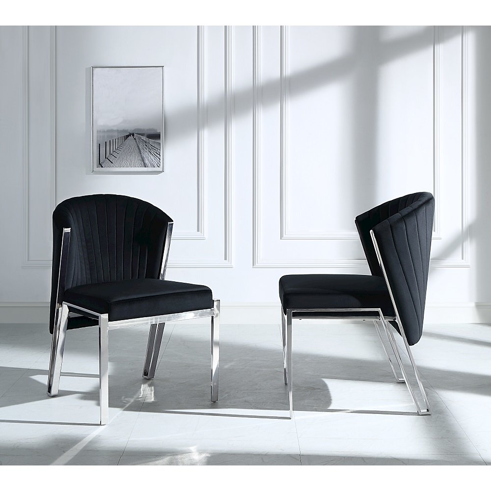 Fallon Side Chair (Set-2) Black Velvet & Mirrored Silver. Picture 1