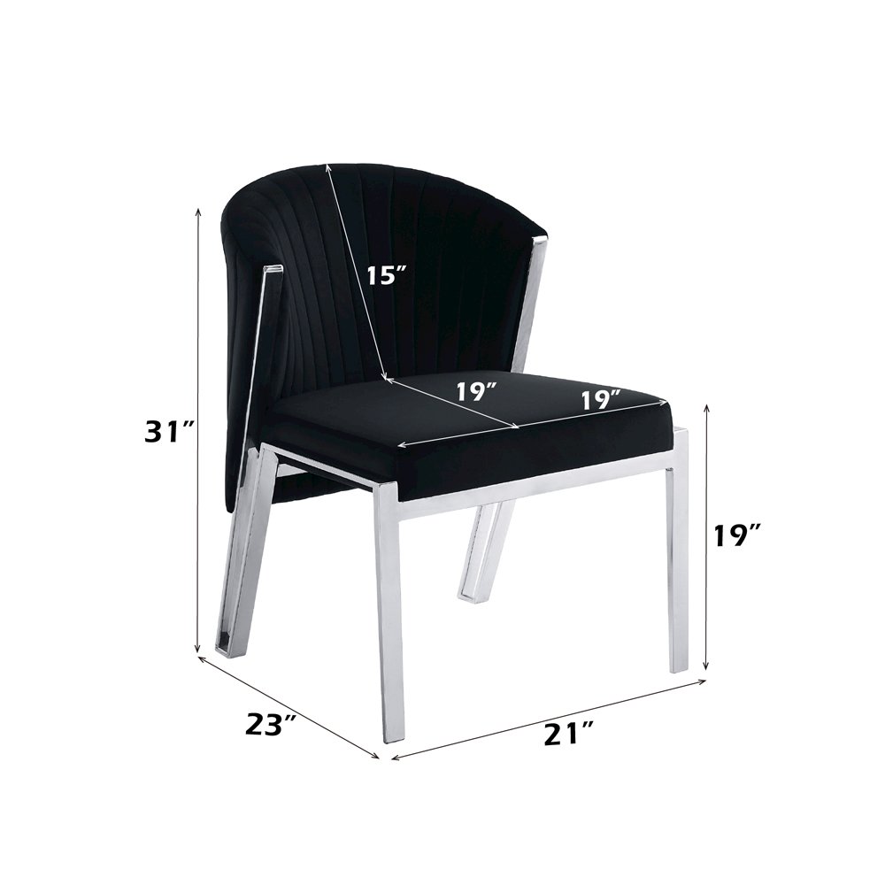 Fallon Side Chair (Set-2) Black Velvet & Mirrored Silver. Picture 8