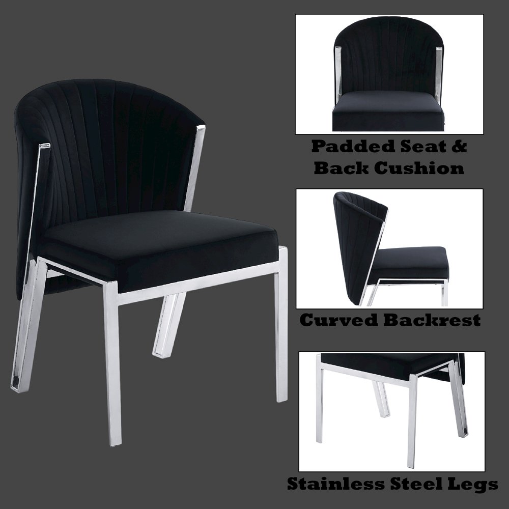 Fallon Side Chair (Set-2) Black Velvet & Mirrored Silver. Picture 9