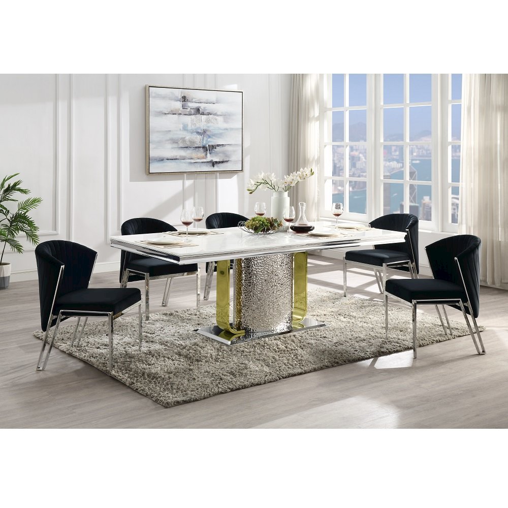 Fallon Side Chair (Set-2) Black Velvet & Mirrored Silver. Picture 7