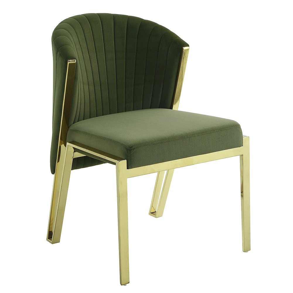 Fallon Side Chair (Set-2) Green Velvet & Mirrored Gold. Picture 2