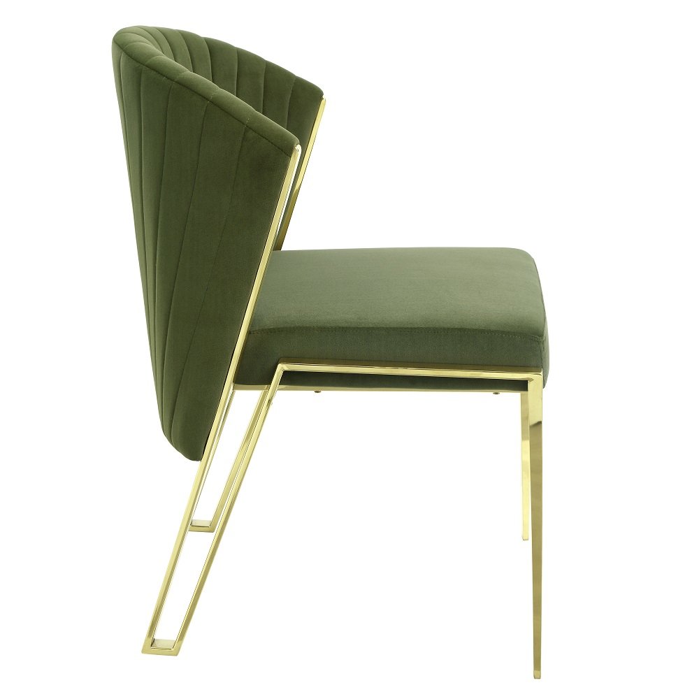 Fallon Side Chair (Set-2) Green Velvet & Mirrored Gold. Picture 4