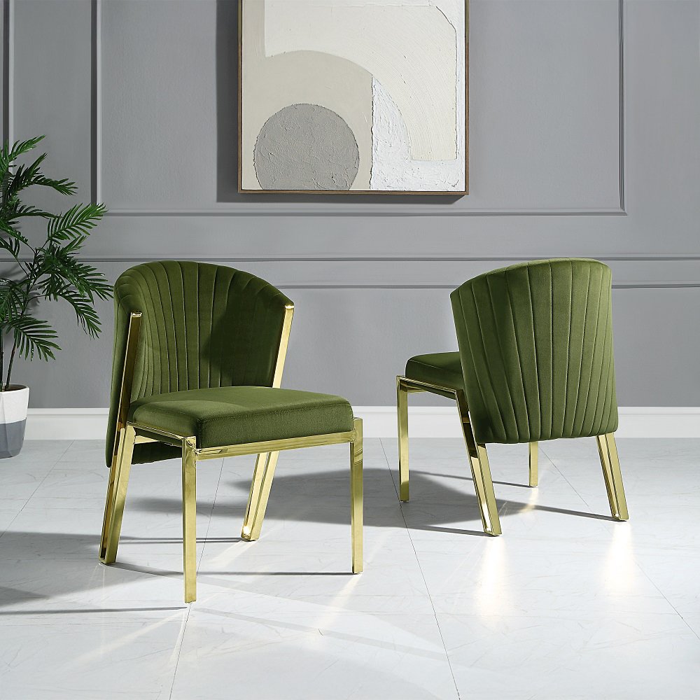 Fallon Side Chair (Set-2) Green Velvet & Mirrored Gold. Picture 1