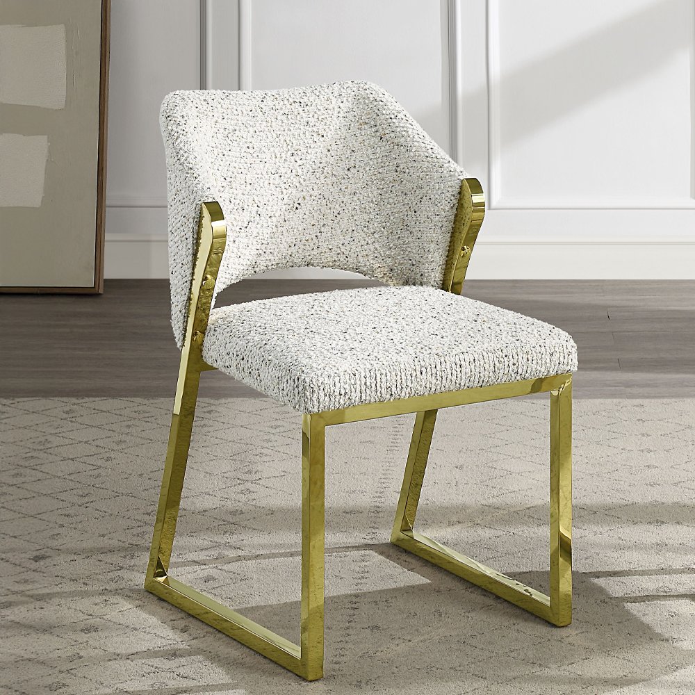 Galdesa Side Chair (Set-2) Teddy Sherpa & Mirrored Gold. Picture 1