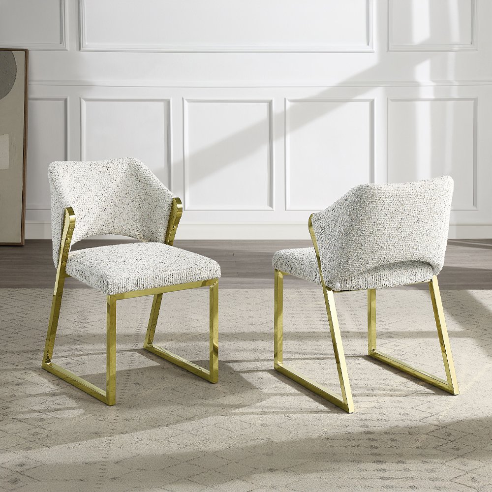 Galdesa Side Chair (Set-2) Teddy Sherpa & Mirrored Gold. Picture 7