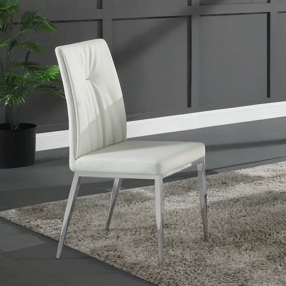 Kamaile Side Chair (Set-2) Beige Synthetic Leather & Chrome. Picture 1