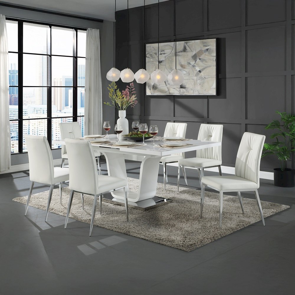 Kamaile Side Chair (Set-2) Beige Synthetic Leather & Chrome. Picture 8