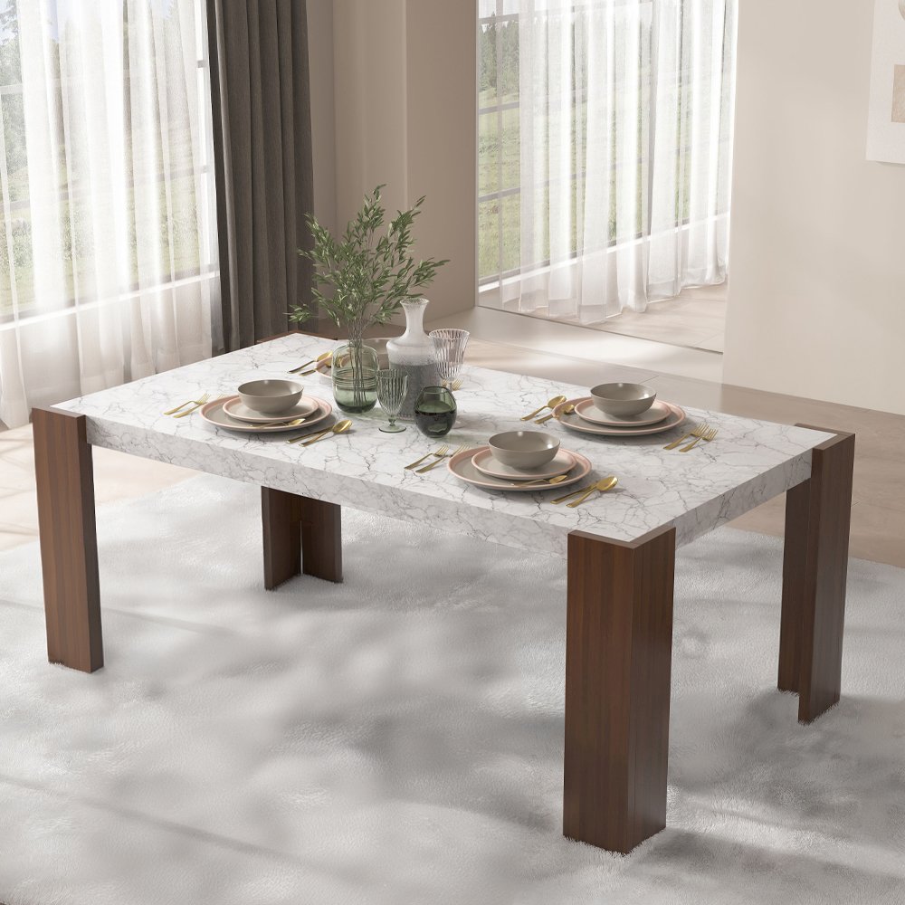 Hettie Dining Table Engineered Stone & Walnut. Picture 1