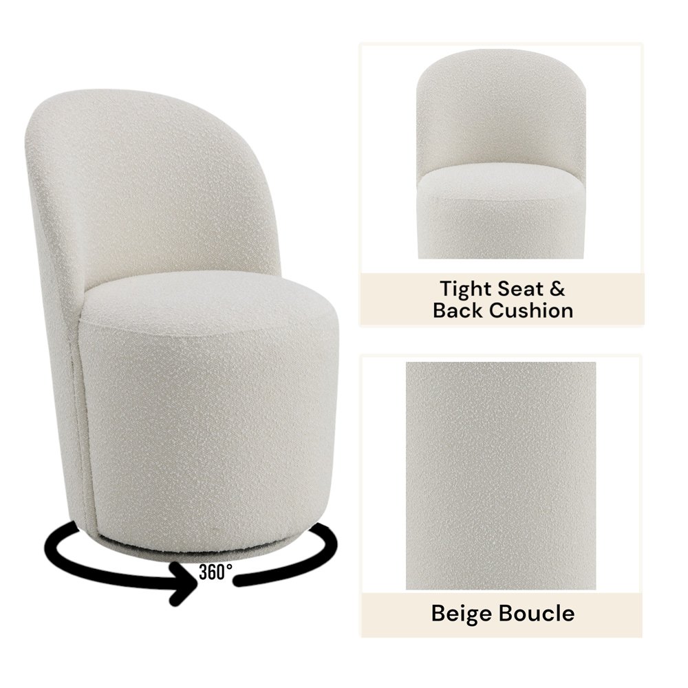 Kinton Side Chair w/Swivel (Set-2) Beige Boucle. Picture 6