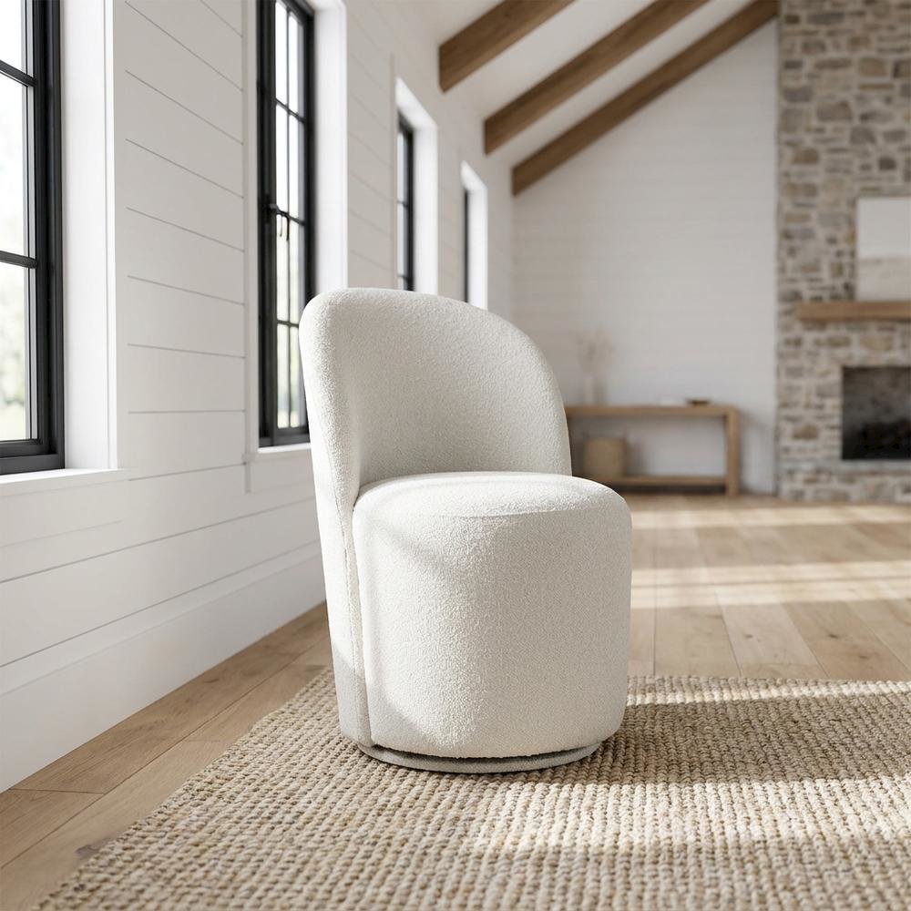 Boucle Swivel Accent Chair, Dining or Living Room Side Chair, Beige Boucle, Set of 2. Picture 2