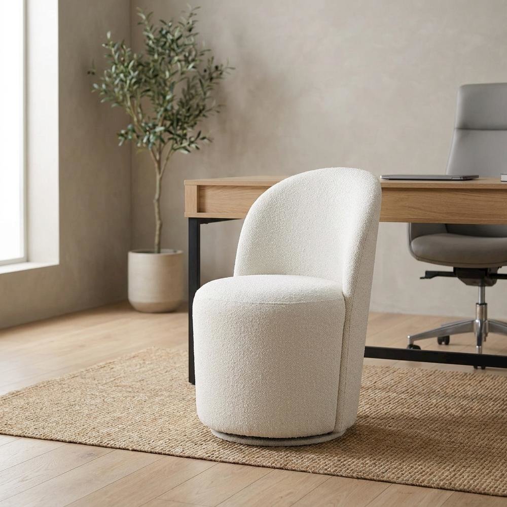 Boucle Swivel Accent Chair, Dining or Living Room Side Chair, Beige Boucle, Set of 2. Picture 3