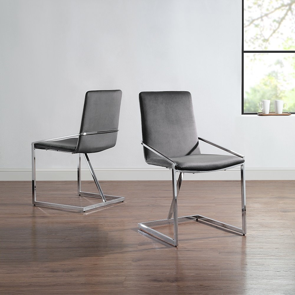 Zlatan Side Chair(Set-2) Gray Velvet & Chrome. Picture 1