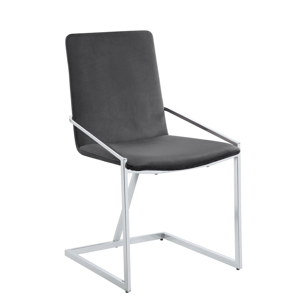 Zlatan Side Chair(Set-2) Gray Velvet & Chrome. Picture 2