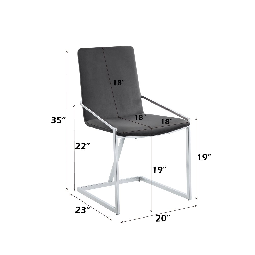 Zlatan Side Chair(Set-2) Gray Velvet & Chrome. Picture 8