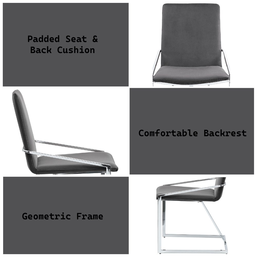 Zlatan Side Chair(Set-2) Gray Velvet & Chrome. Picture 9