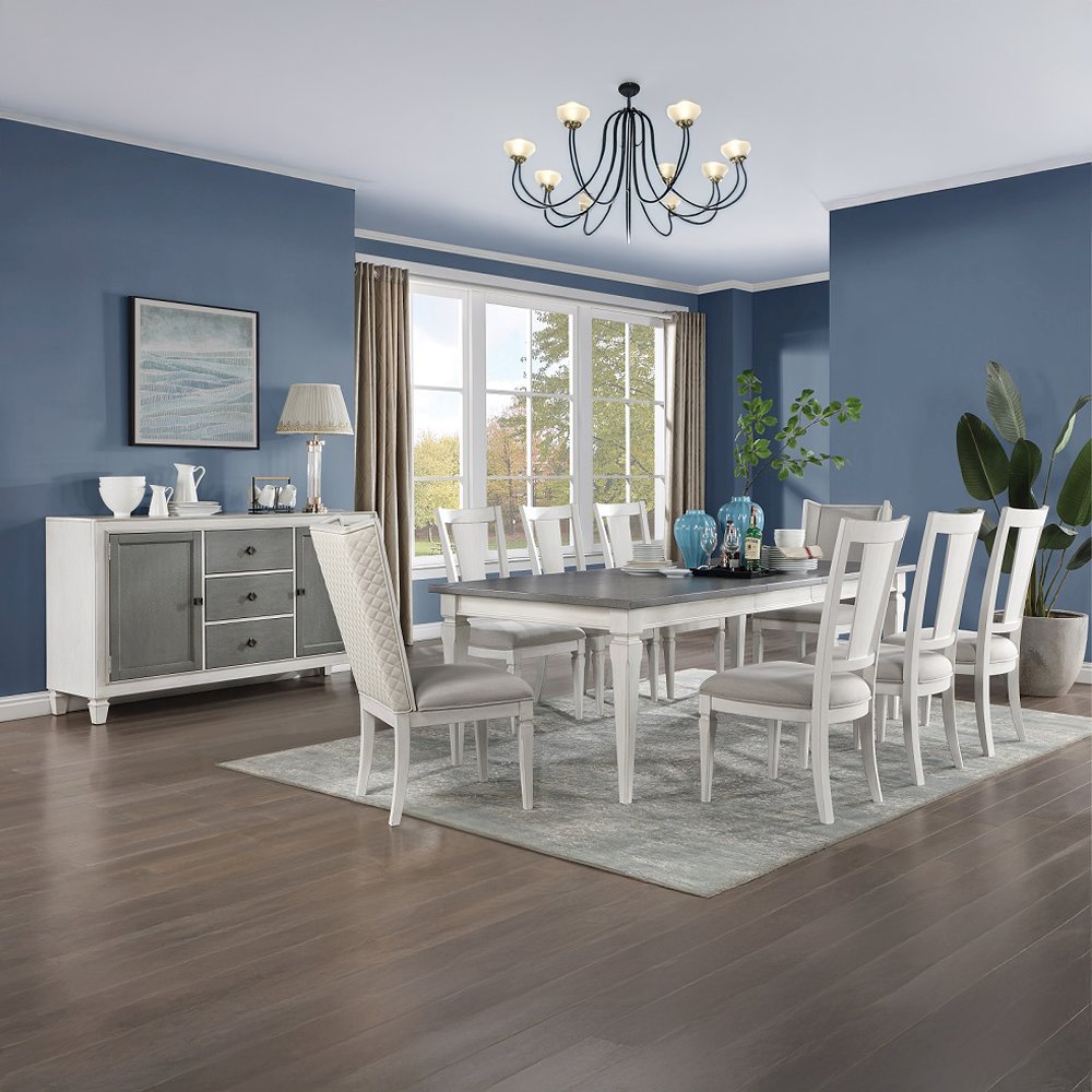 Katia Side Chair (Set-2) Light Gray Linen & Weathered White. Picture 8
