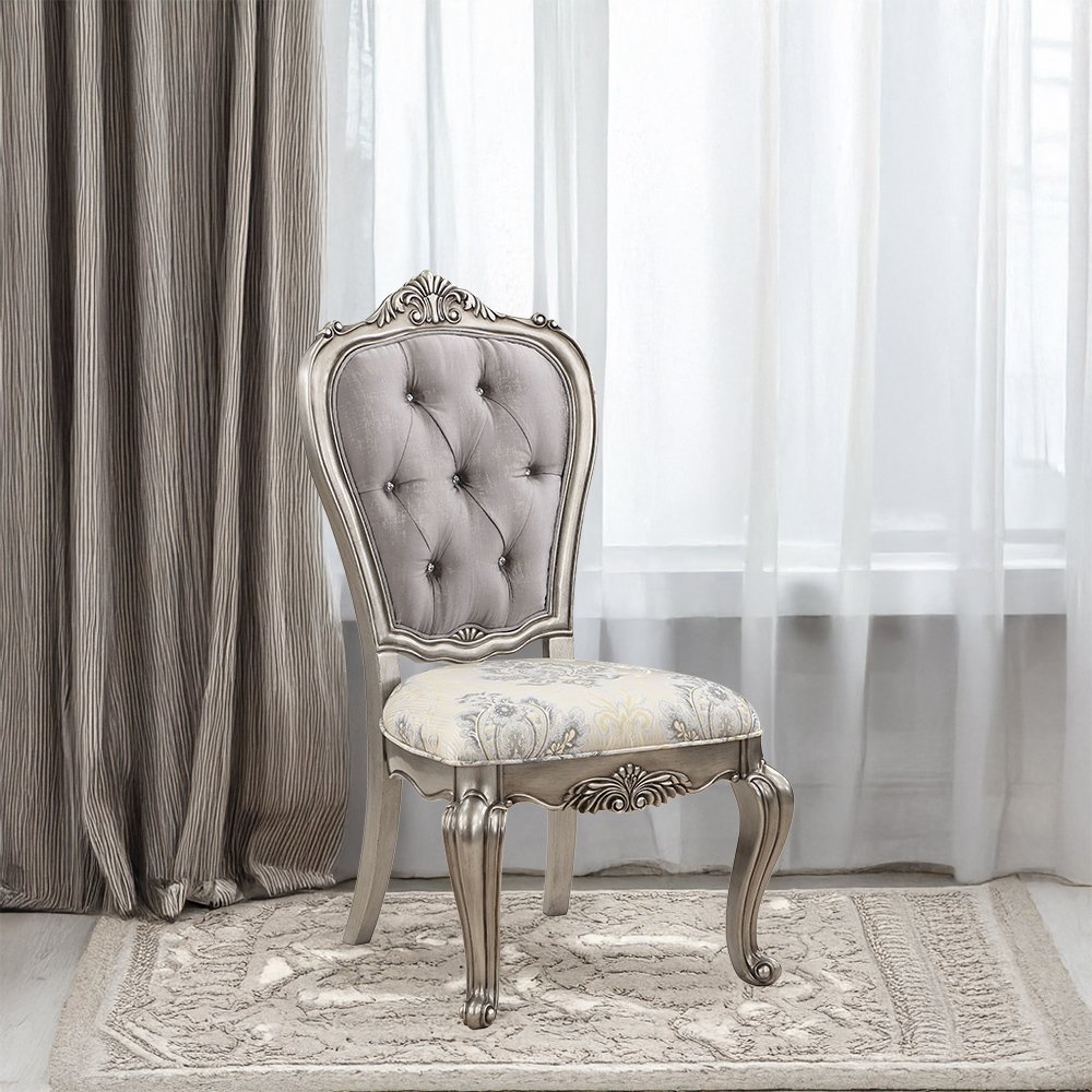 Ariadne Side Chair (Set-2) Velvet & Antique Plantinum. Picture 1