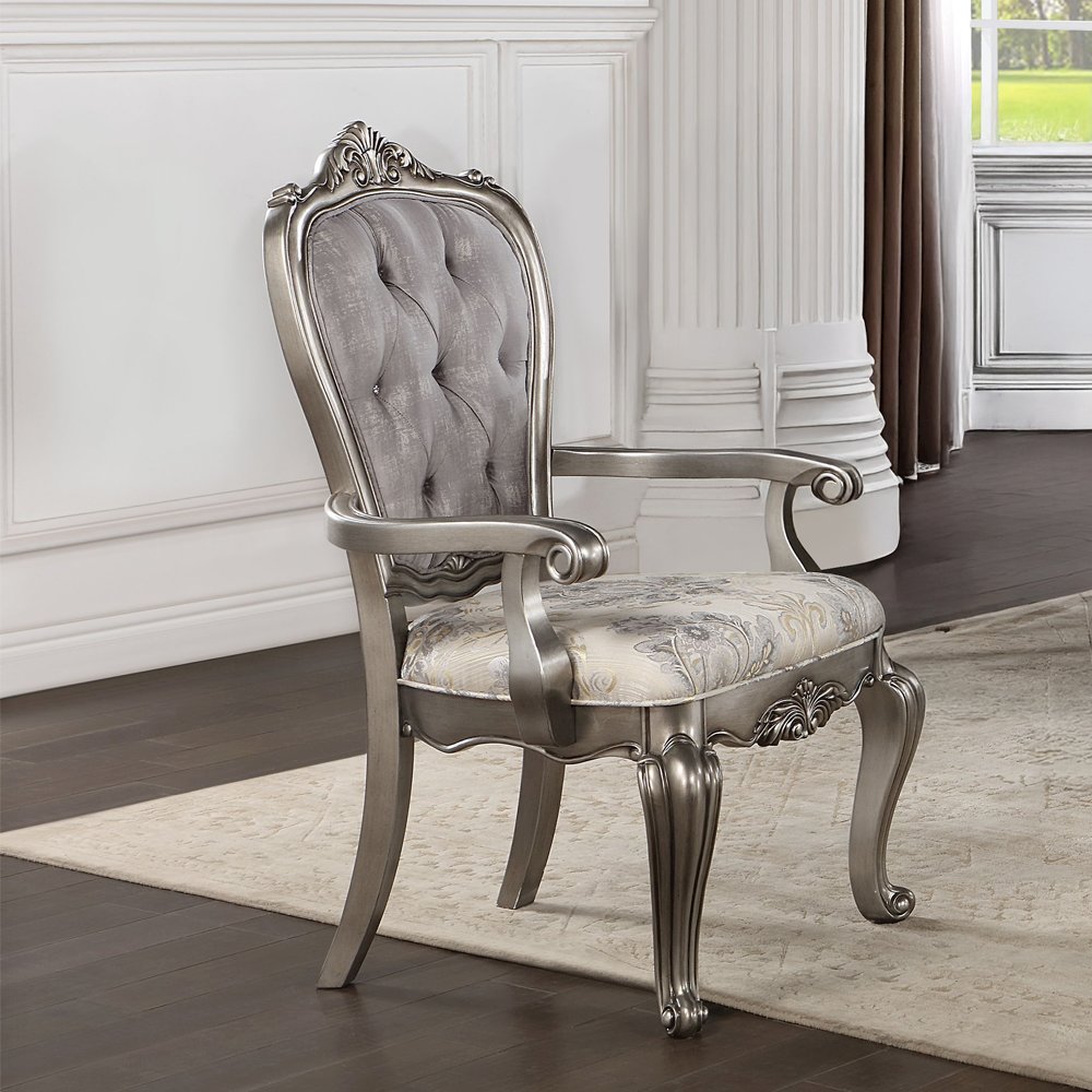 Ariadne Arm Chair (Set-2) Velvet & Antique Plantinum. Picture 1