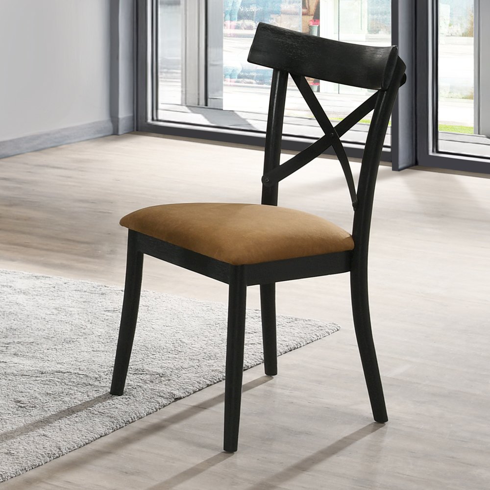 Hillary Side Chair(Set-2) Brown Leathaire & Black. Picture 1