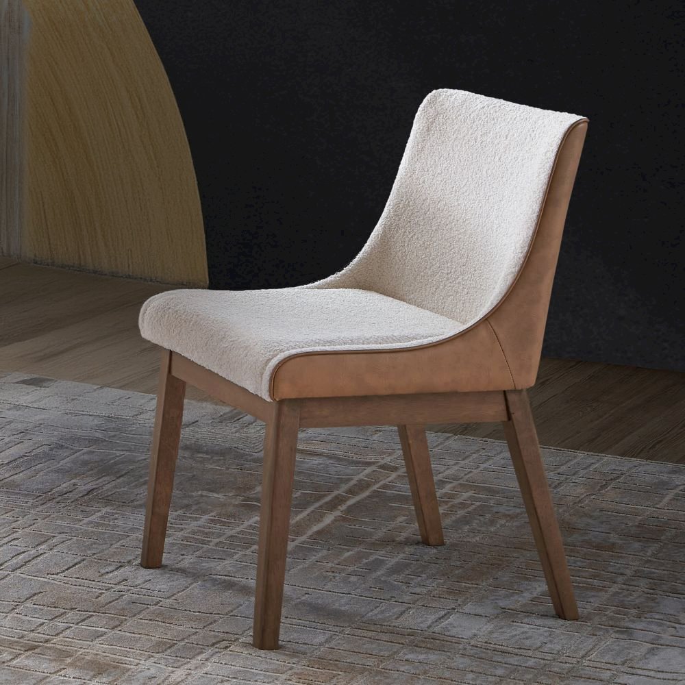 Ginny Side Chair (Set-2) White Boucle, Brown Velvet & Walnut. Picture 1