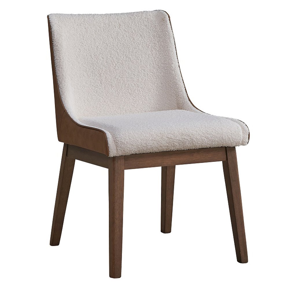 Ginny Side Chair (Set-2) White Boucle, Brown Velvet & Walnut. Picture 2