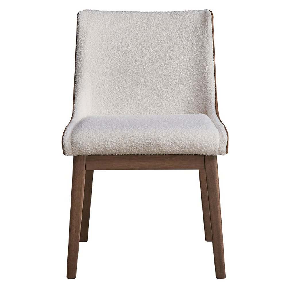 Ginny Side Chair (Set-2) White Boucle, Brown Velvet & Walnut. Picture 3