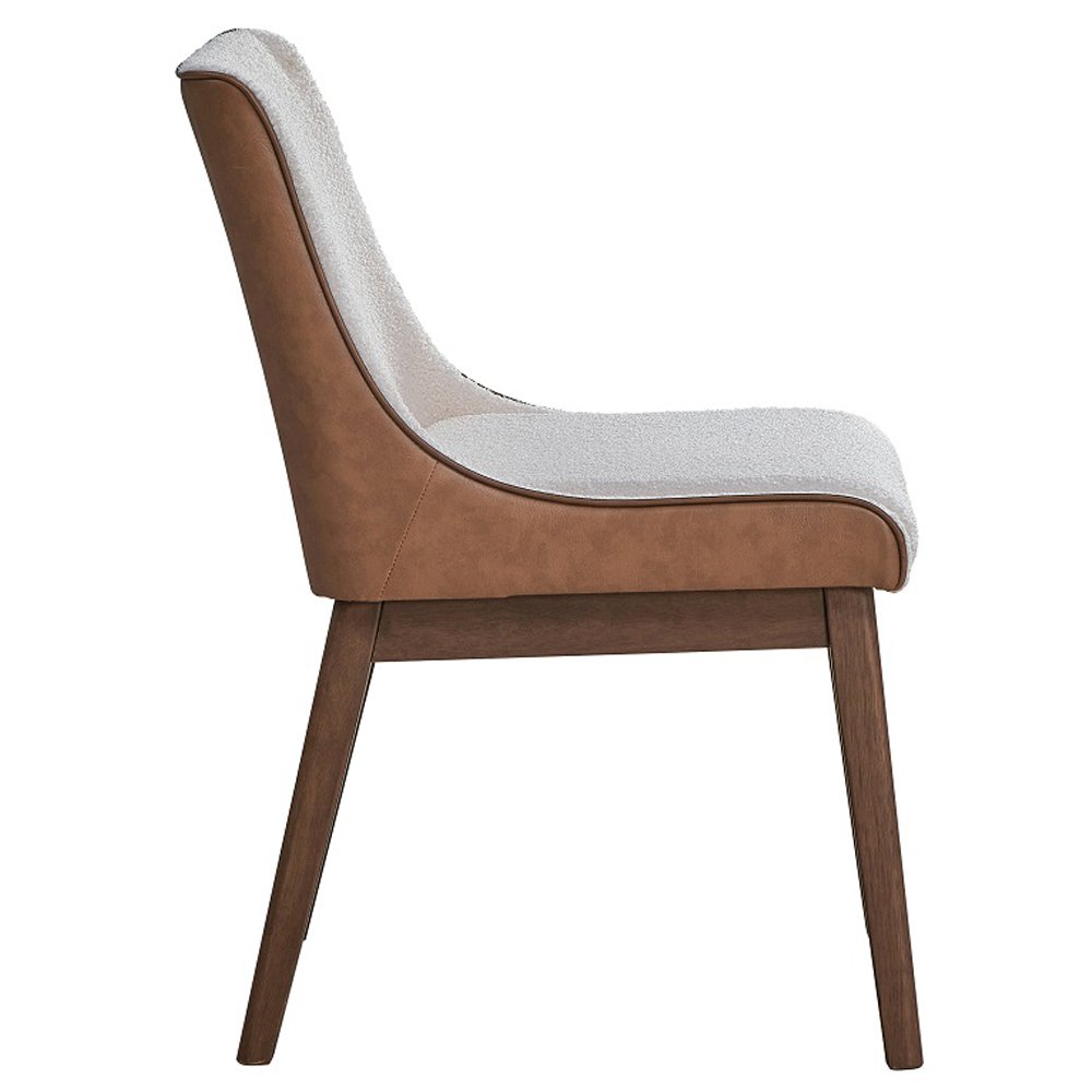 Ginny Side Chair (Set-2) White Boucle, Brown Velvet & Walnut. Picture 5