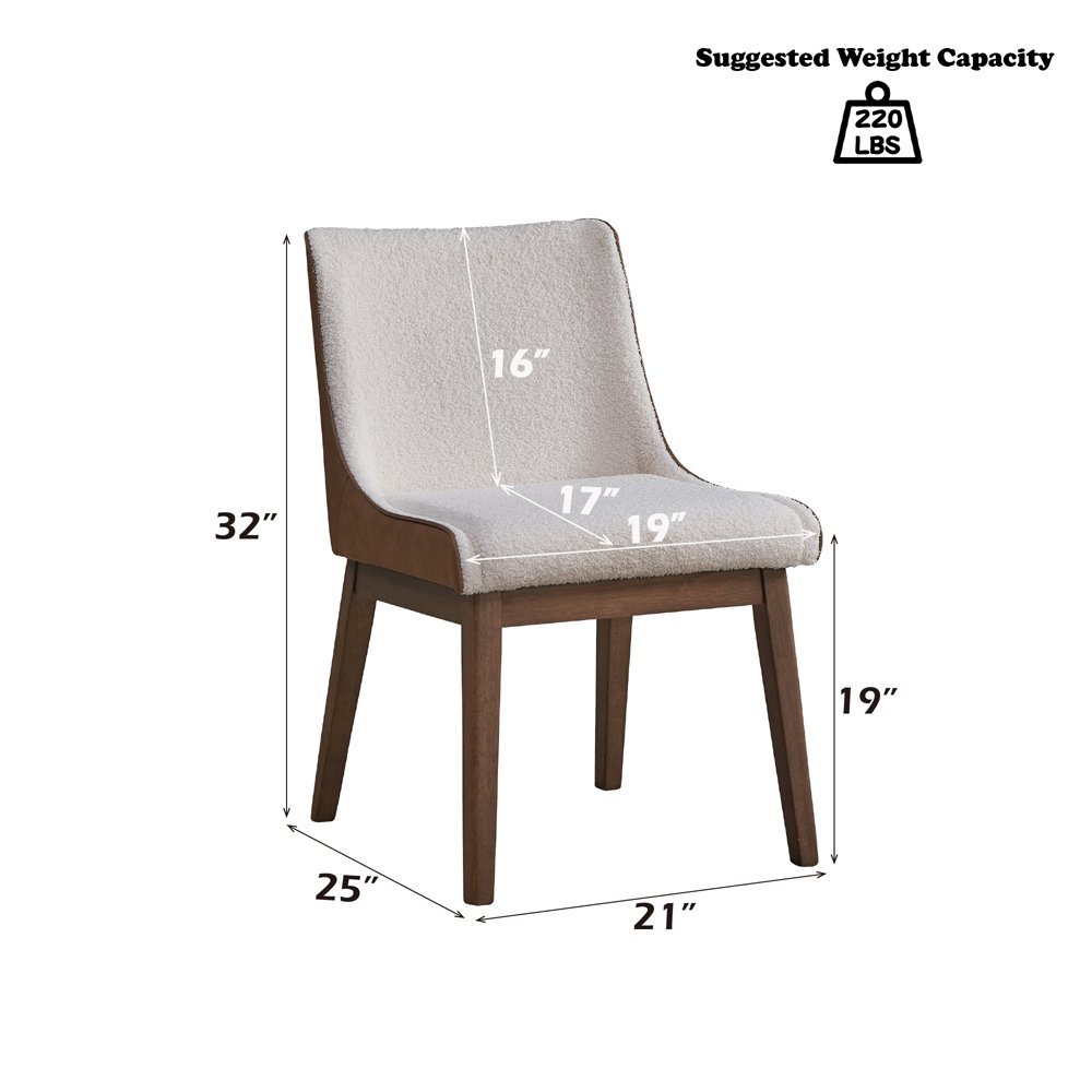 Ginny Side Chair (Set-2) White Boucle, Brown Velvet & Walnut. Picture 9