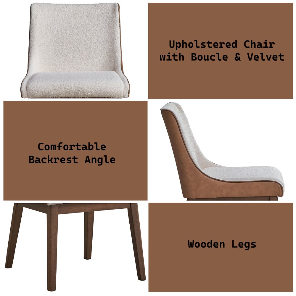 Ginny Side Chair (Set-2) White Boucle, Brown Velvet & Walnut. Picture 10