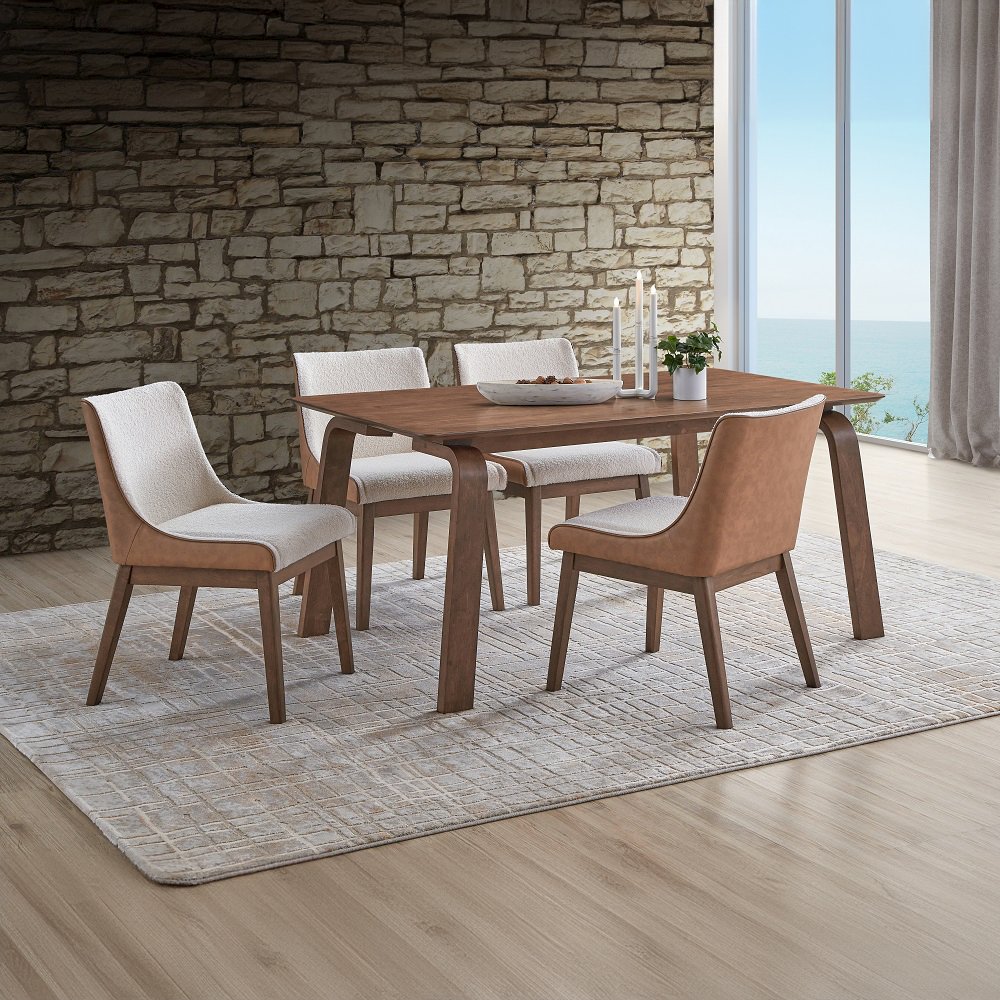 Ginny Side Chair (Set-2) White Boucle, Brown Velvet & Walnut. Picture 8