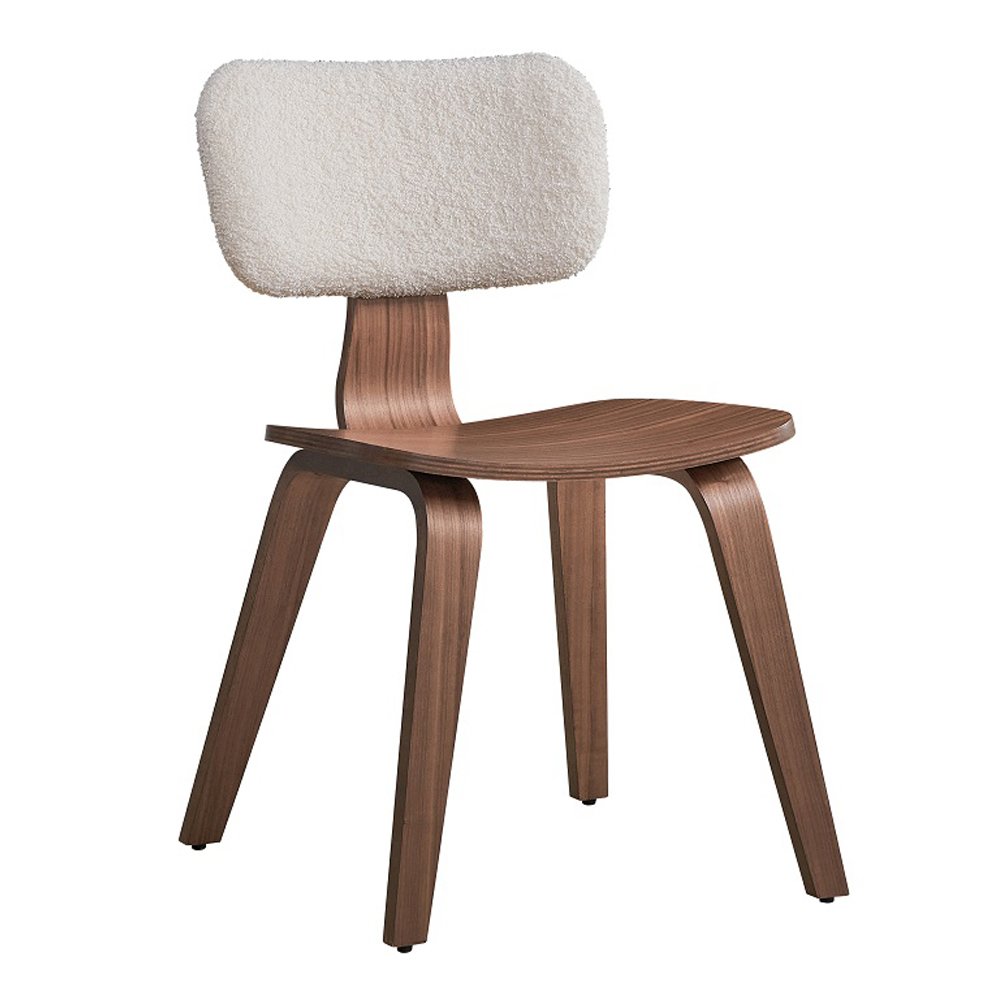 Casson Side Chair (Set-2) White Boucle & Walnut. Picture 2