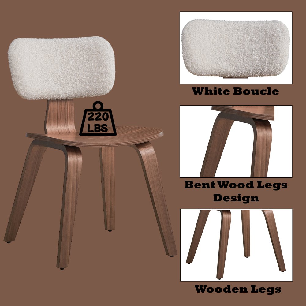 Casson Side Chair (Set-2) White Boucle & Walnut. Picture 9