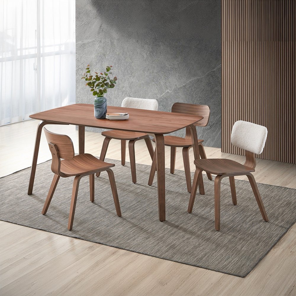 Casson Side Chair (Set-2) White Boucle & Walnut. Picture 7
