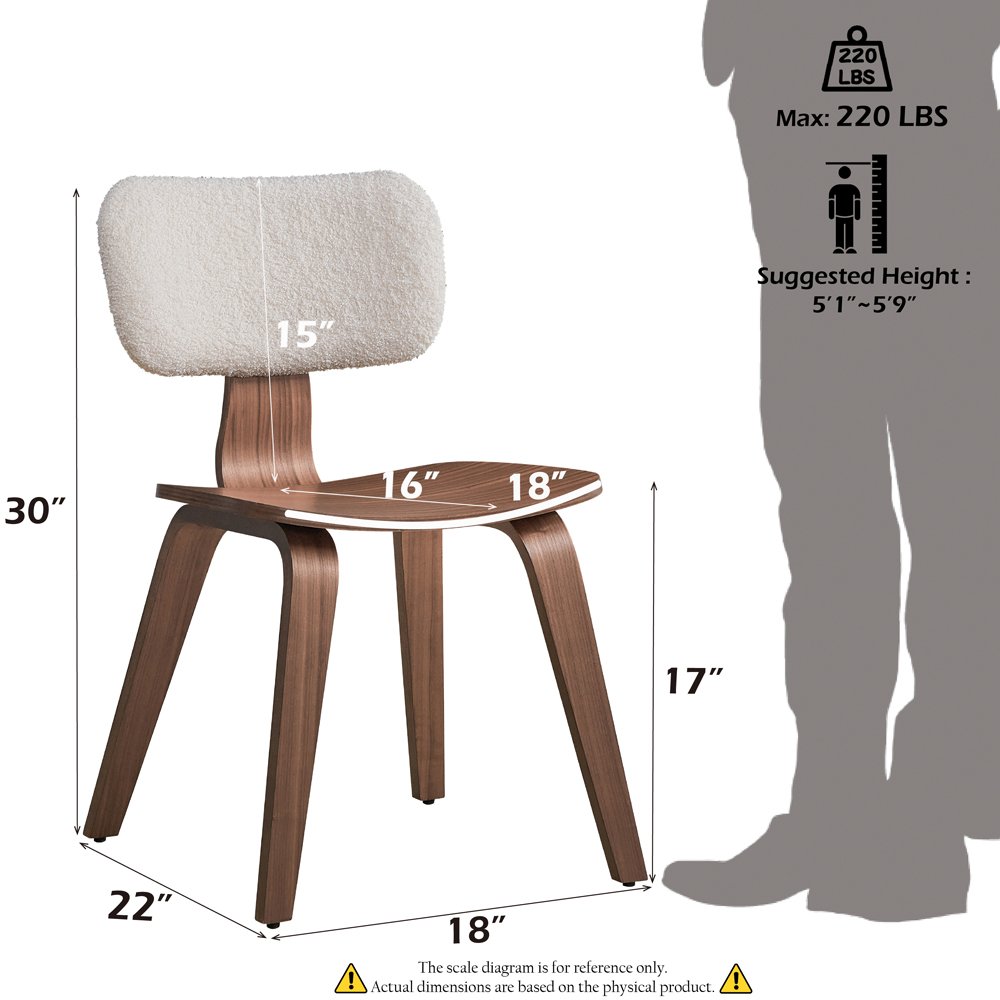 Casson Side Chair (Set-2) White Boucle & Walnut. Picture 10