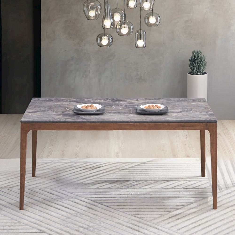 Bevis Dining Table Engineered Stone & Walnut. Picture 1