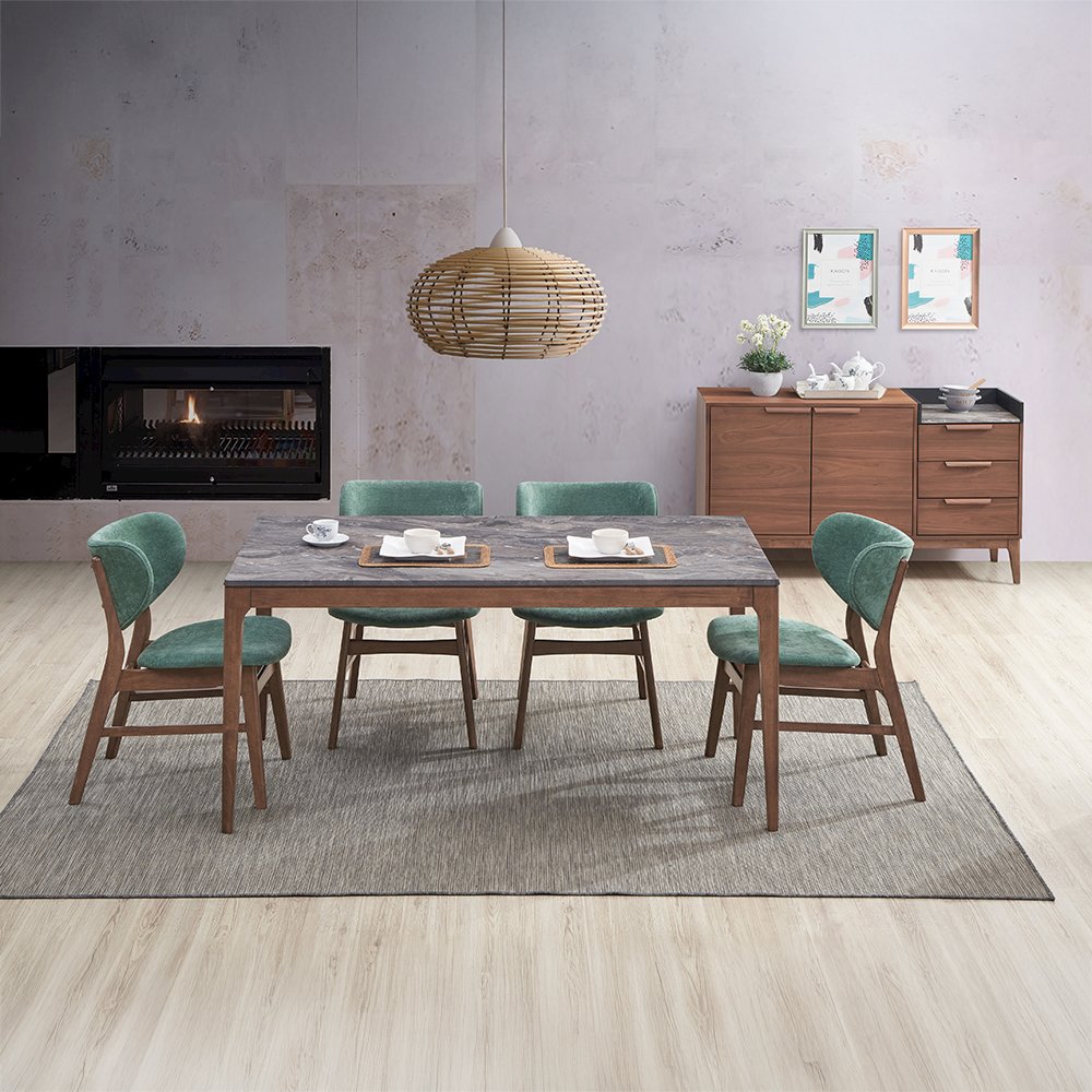 Bevis Dining Table Engineered Stone & Walnut. Picture 9